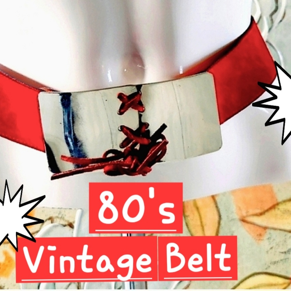 Vtg Lace Up JEWEL CASE Red Suede Leather Silver Cross Tie Easy Back Closure Belt